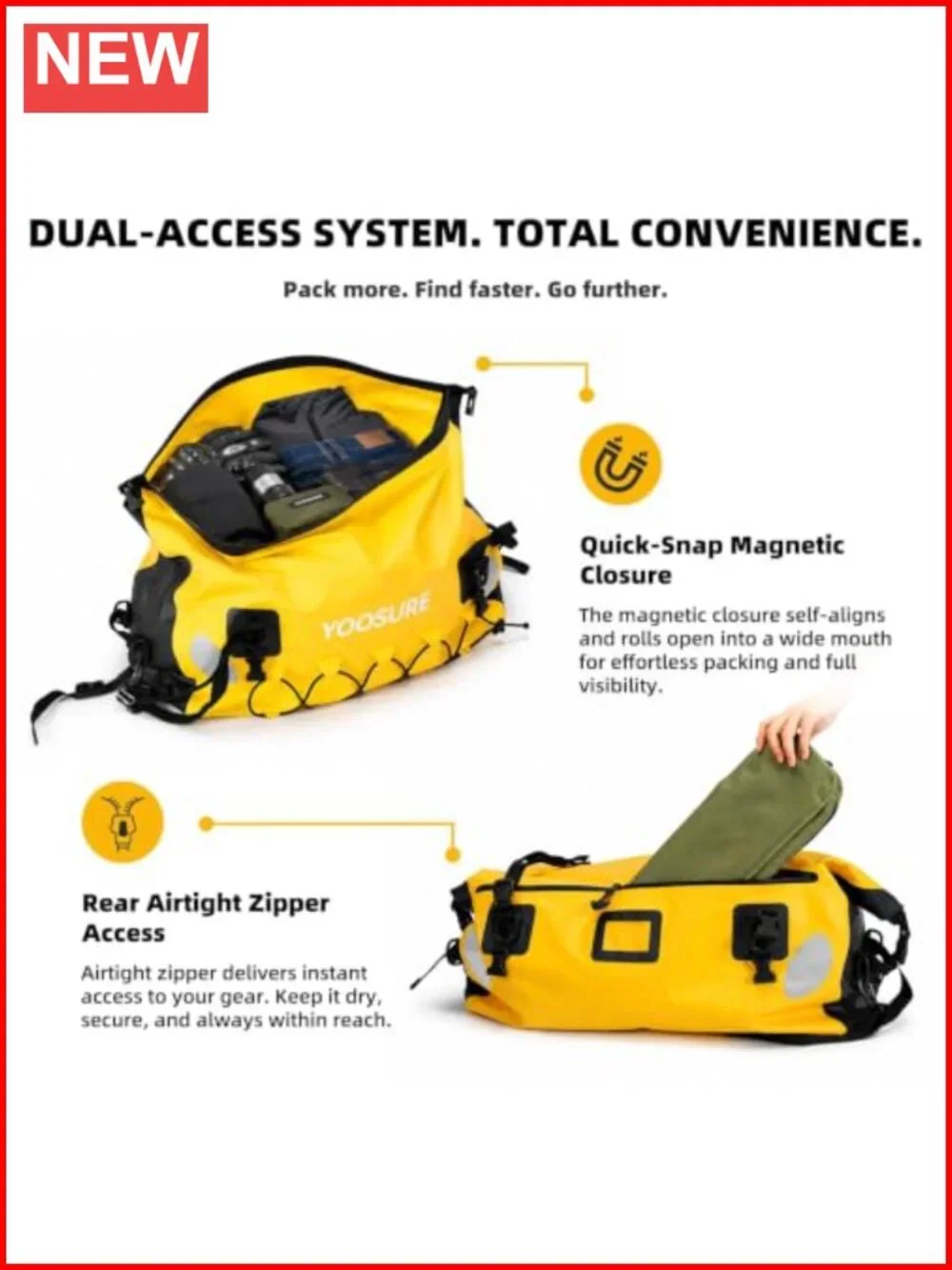 Waterproof 60L Motorcycle Dry Bag with Backpack Straps